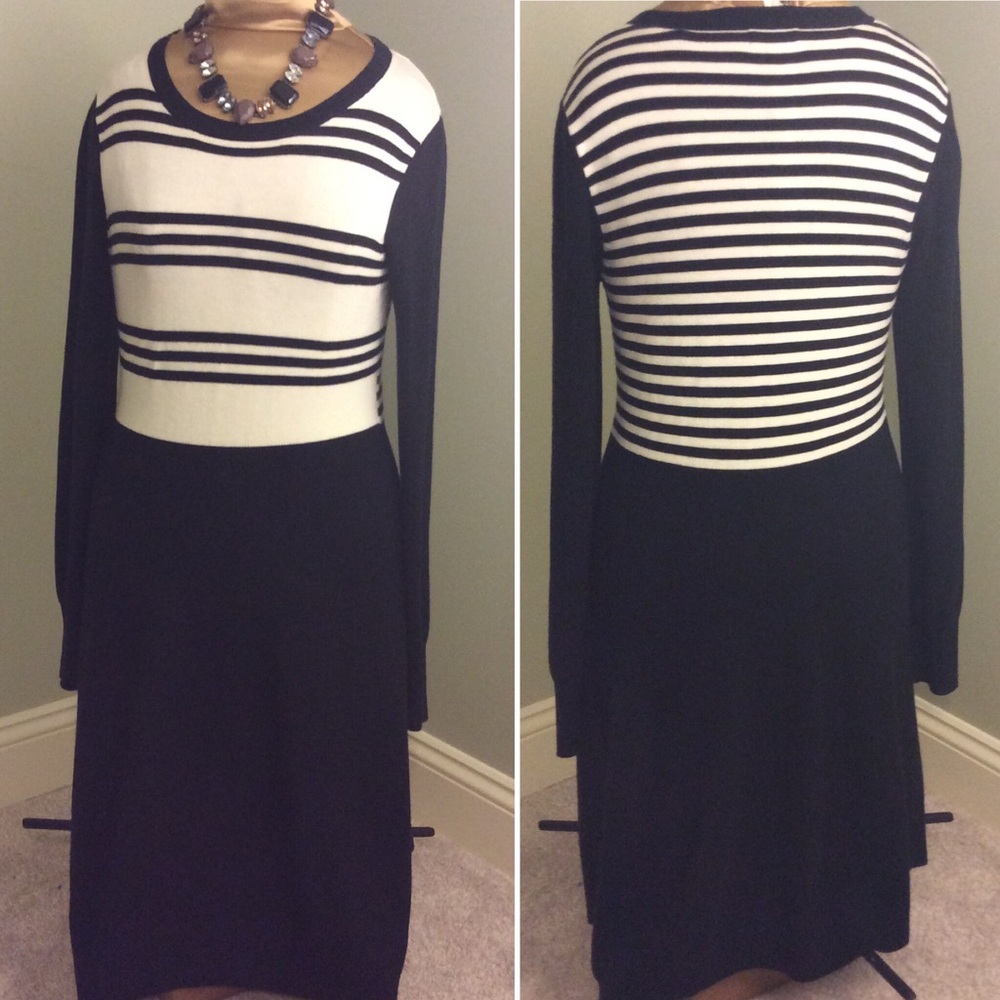 Eliza J Fit & Flare Striped Knit Career Dress